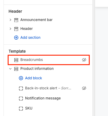 Enable breadcrumb section